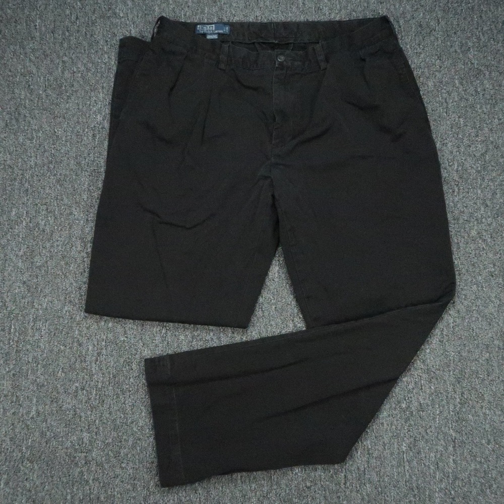 Polo Ralph Lauren Pants Mens 36x34 Black Ethan Trouser Two Pleat Chino Twill VTG